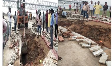 महज हलकी बारिश में ही टूट गया पटना वाले मरीन ड्राइव का फुटपाथ 