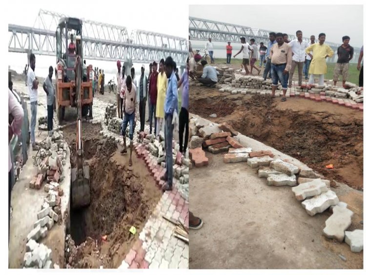 महज हलकी बारिश में ही टूट गया पटना वाले मरीन ड्राइव का फुटपाथ 